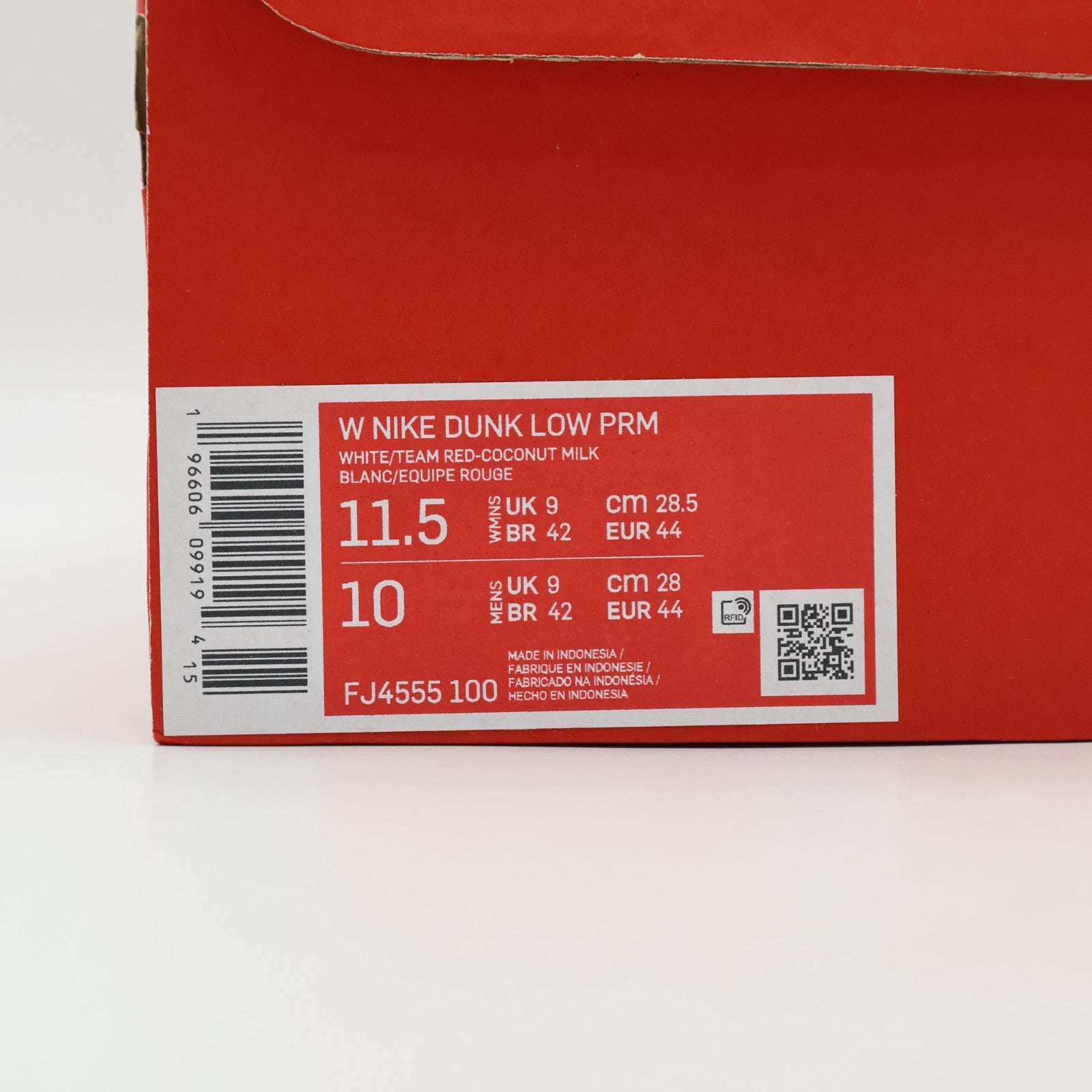 FJ4555-100 Nike Dunk Low PRM Team Red and White (Women's)