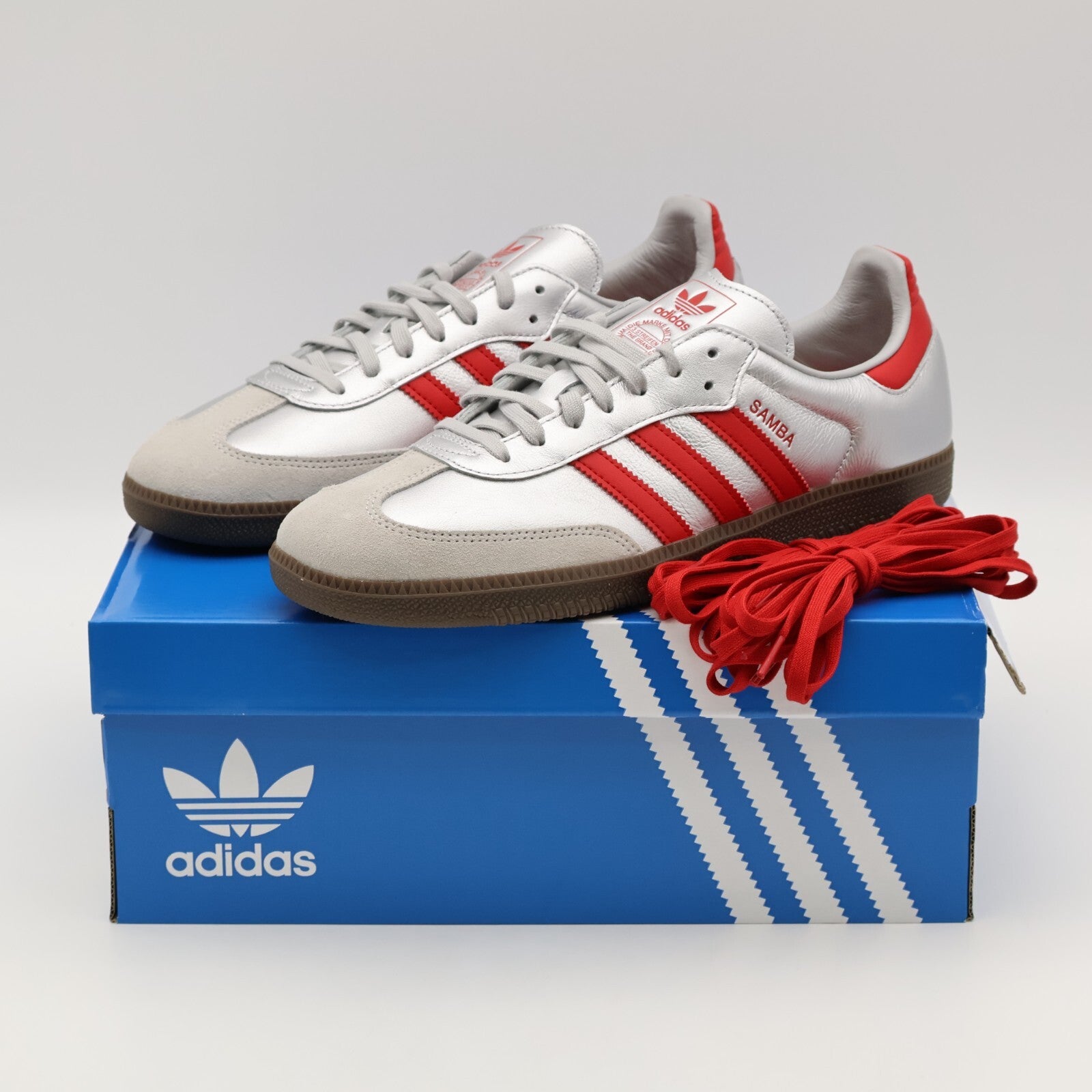 JQ4123 adidas Originals Samba Shibuya Matte Silver Better Scarlet Gum (Men's)