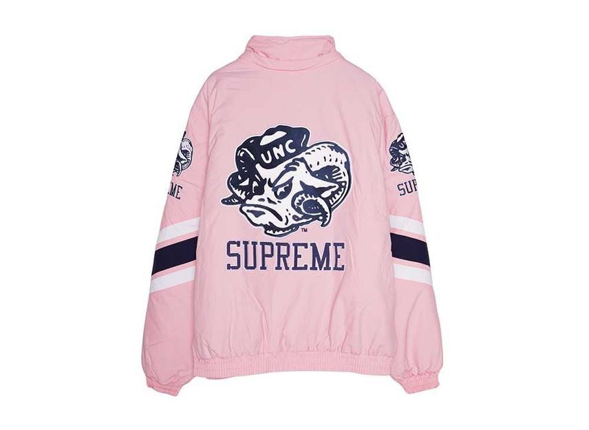 Supreme x Mitchell & Ness NCAA Hooded Stadium Jacket Pink