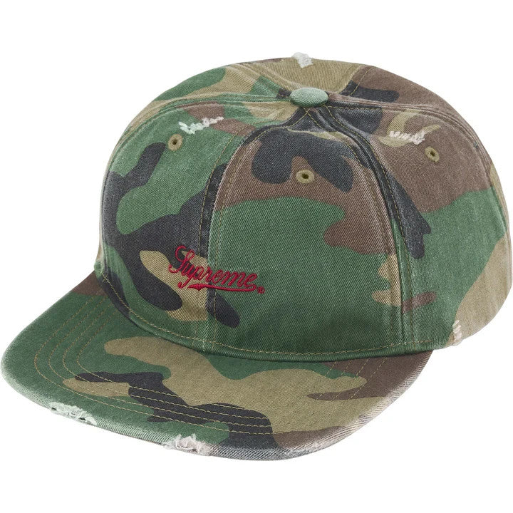 Supreme Distressed Script 6-Panel Woodland Camo