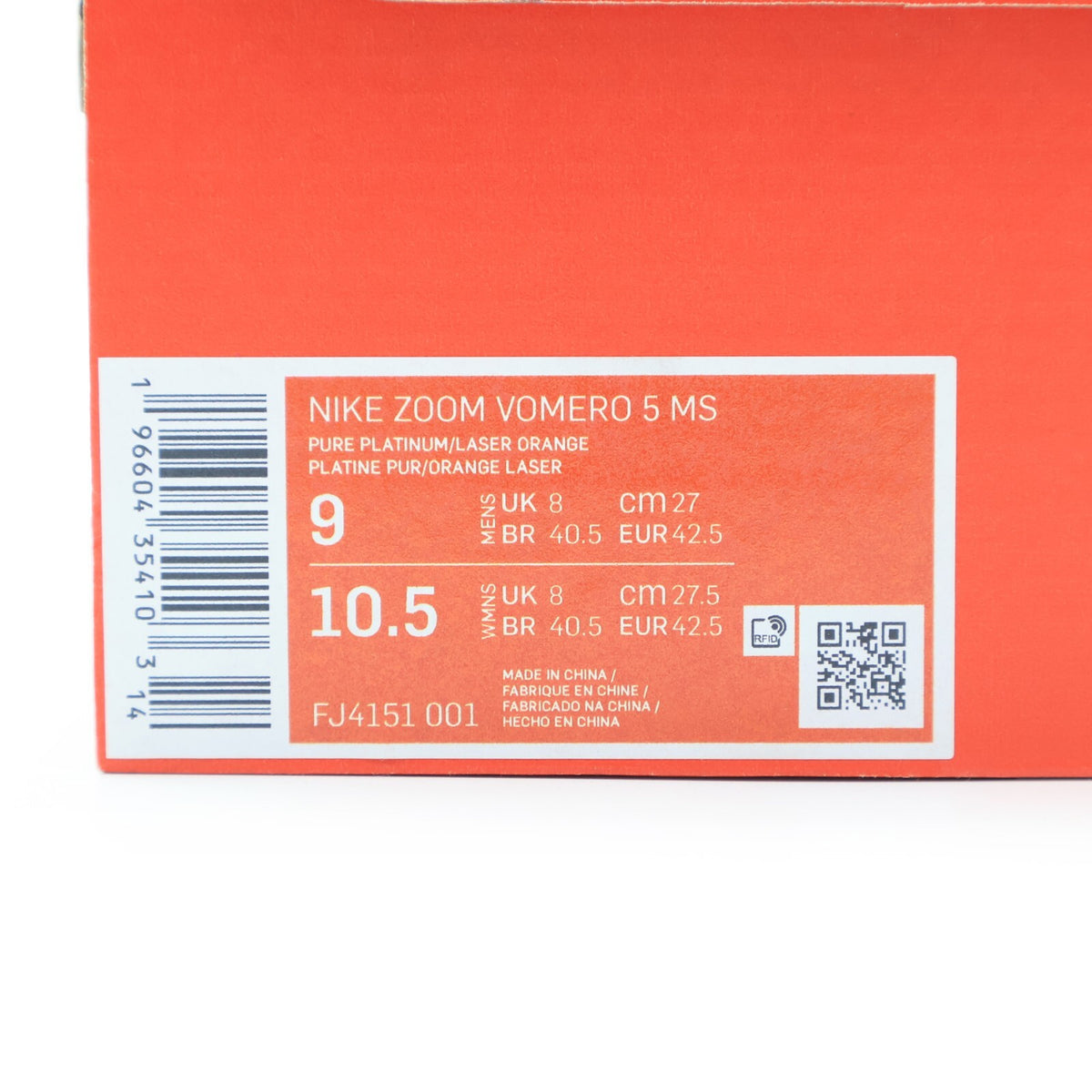 FJ4151-001 Nike Zoom Vomero 5 Pure Platinum Laser Orange Grey Silver (Men's)