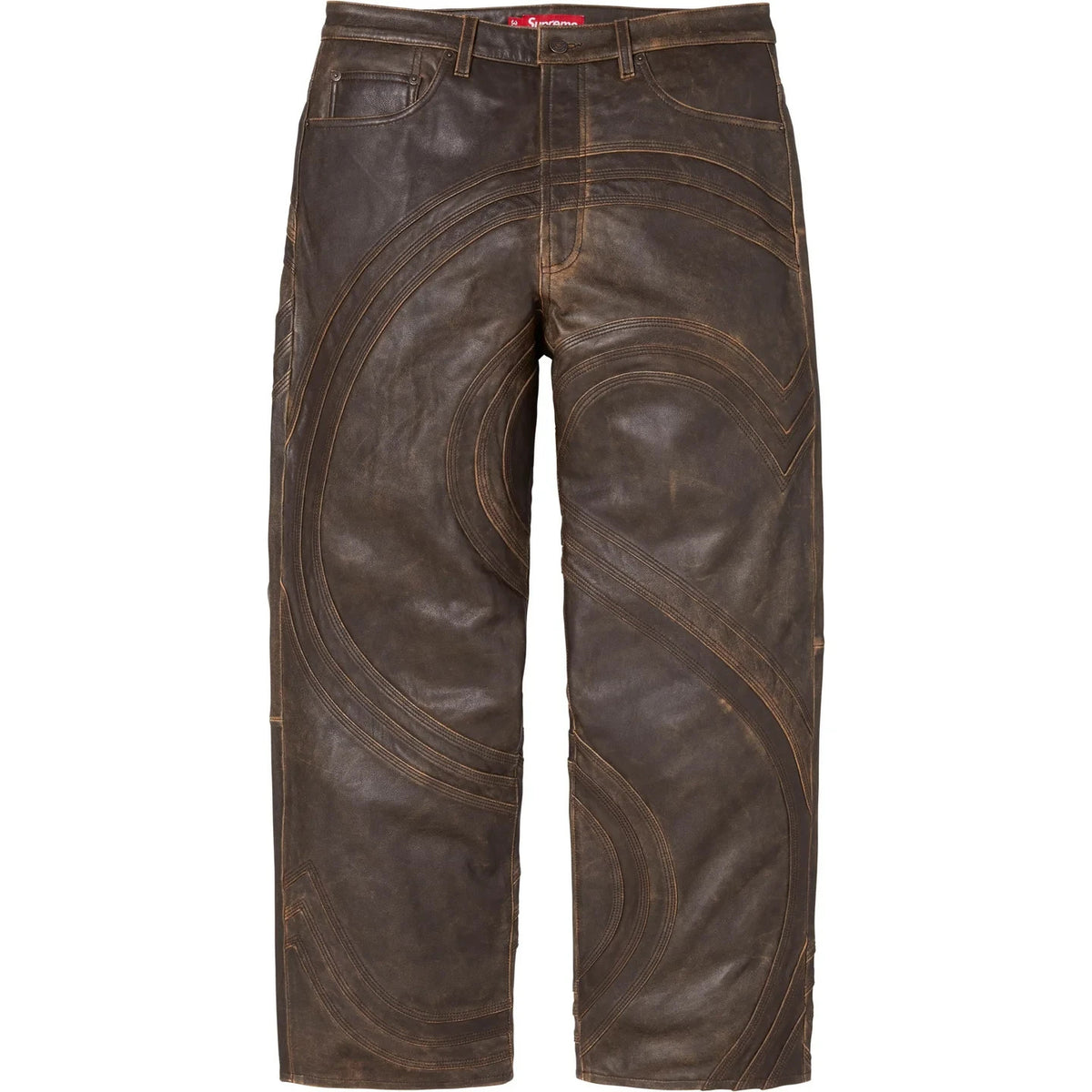 Supreme S Logo Leather Baggy 5-Pocket Jean Brown