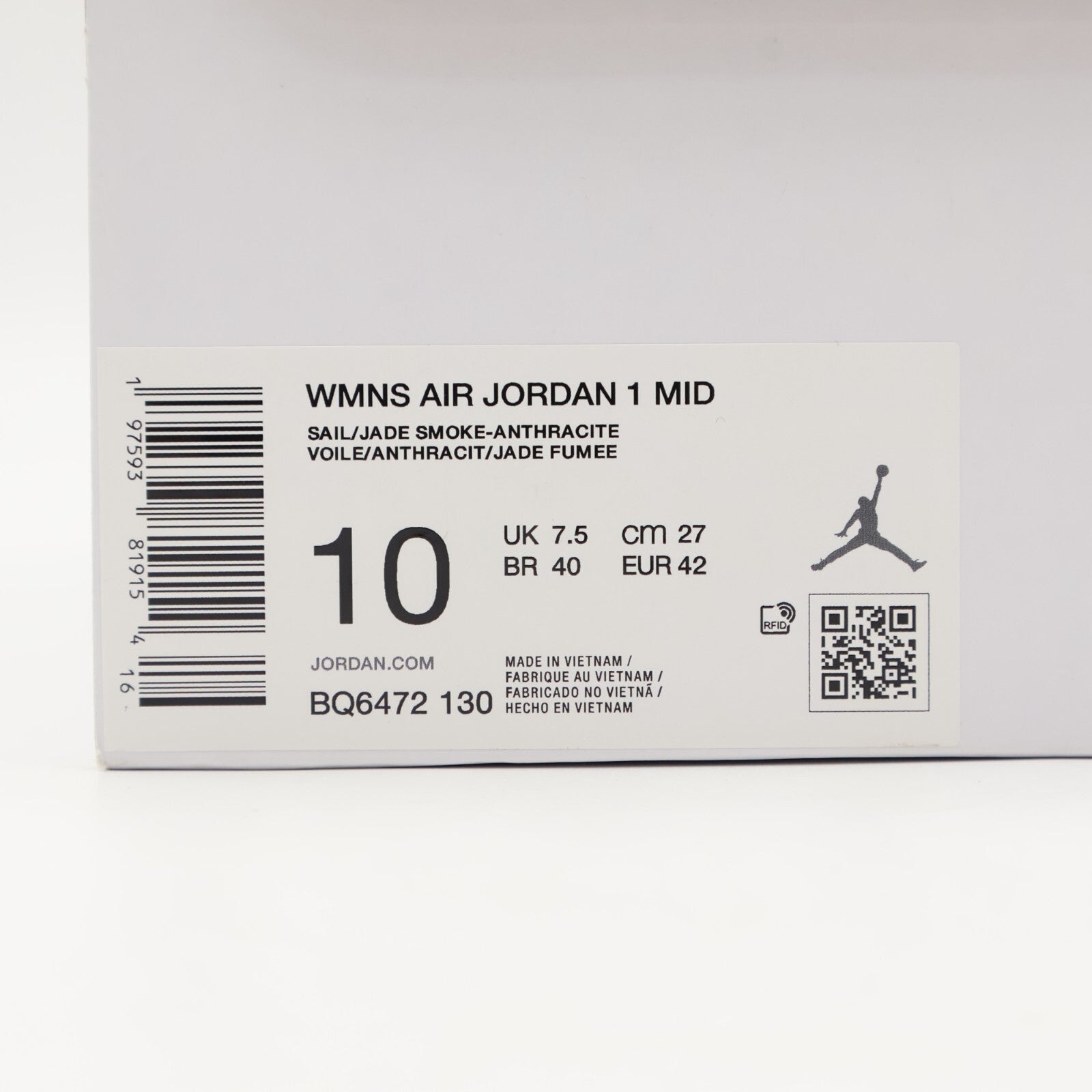 BQ6472-130 Nike Air Jordan 1 Mid Jade Smoke (Women's)