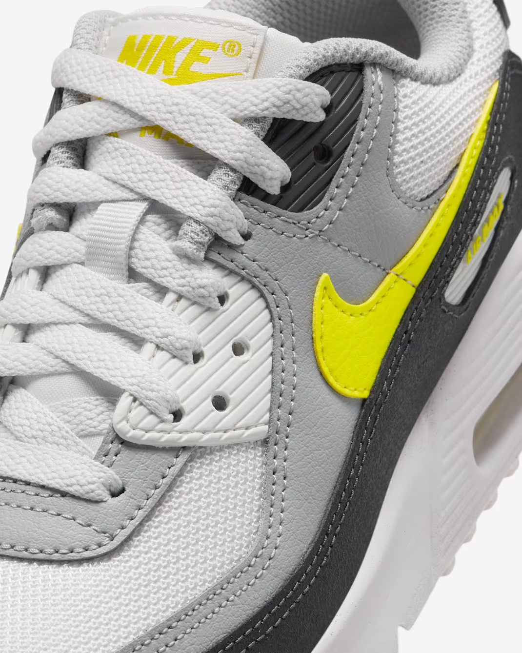 IQ0098-100 Nike GS Air Max 90 Off White Dark Smoke Grey Light Smoke Grey Sonic