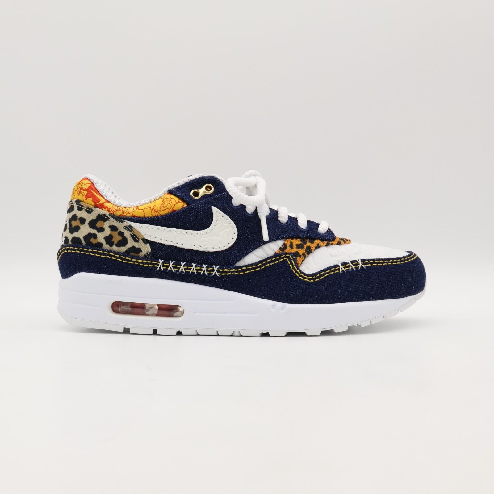 FJ4452-432 Nike Air Max 1 PRM Washed Dark Blue Denim Leopard Navy Gold (Men's)