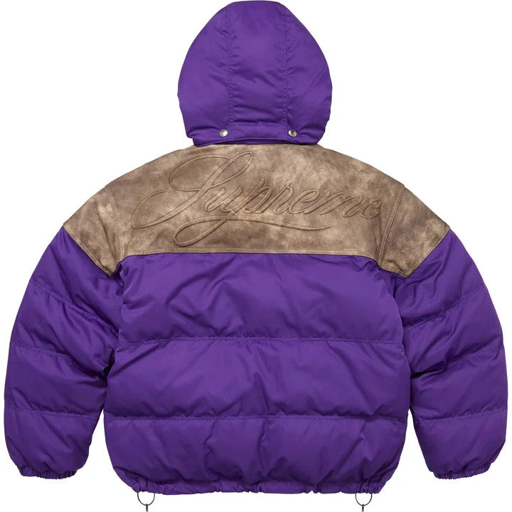 Supreme Leather Yoke Puffer Jacket Purple