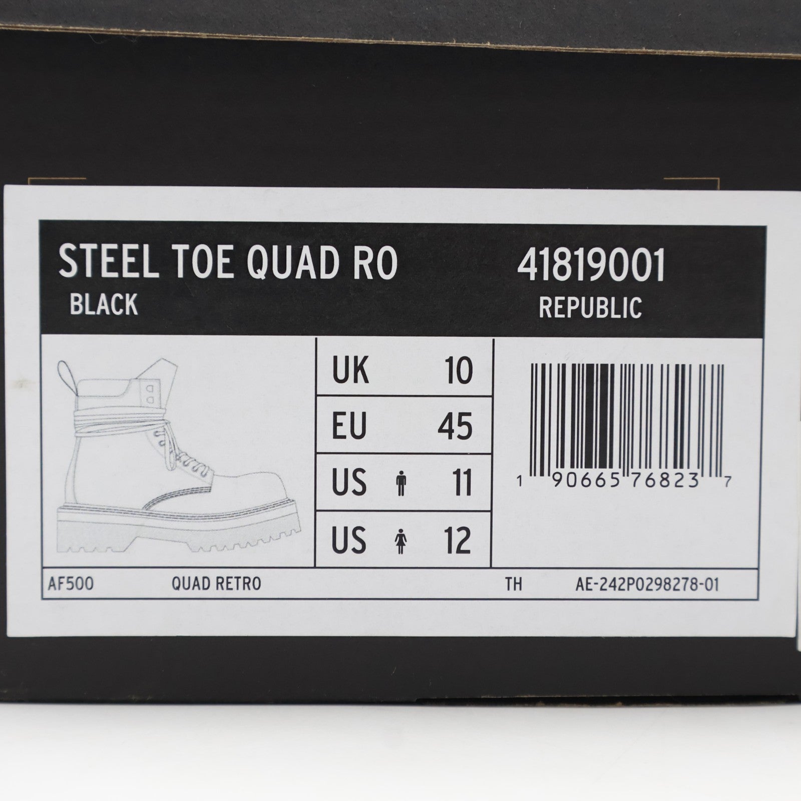 DM02E68139001 Rick Owens Dr.Martens Quad Sole Steel Toe Boot Black (Men's)
