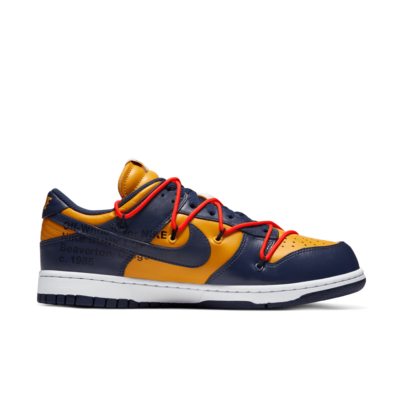 CT0856-700 Off-White Ã Nike Dunk Low LTHR  University GoldMidnight Navy (Men's)