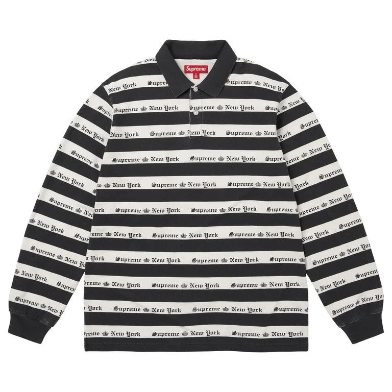 Supreme Old English Stripe L/S Polo Black