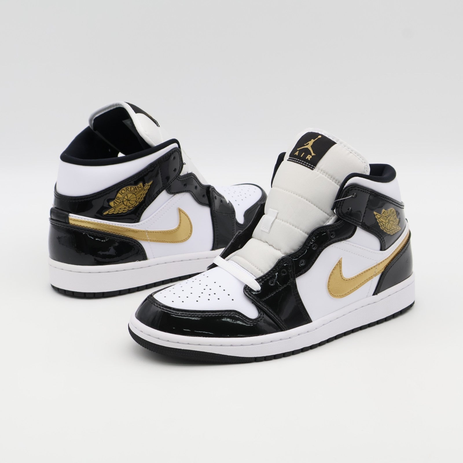 852542-007 Nike Air Jordan 1 Mid SE Metallic Gold Patent Black White (Men's)