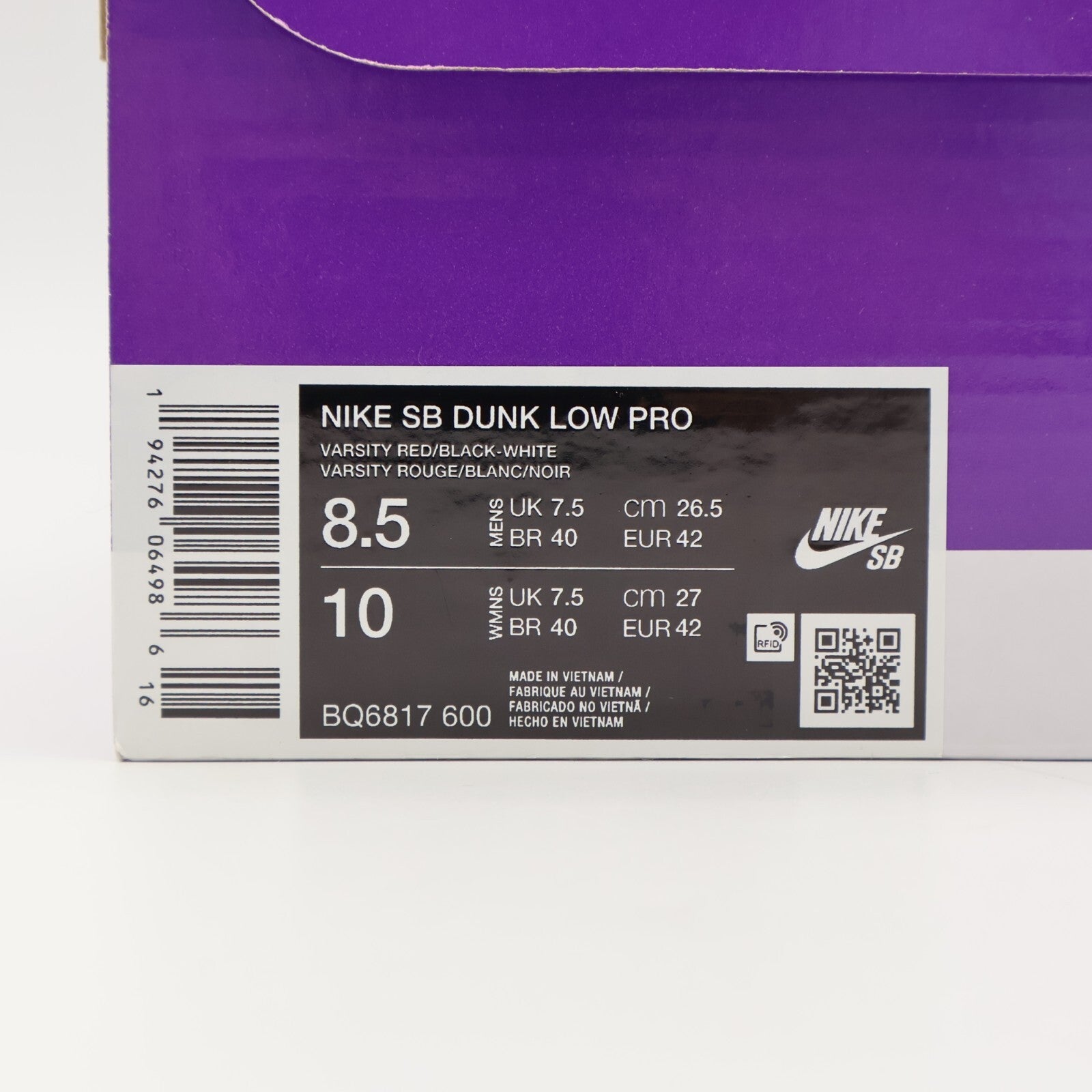 BQ6817-600 Nike SB Dunk Low Pro J-Pack Chicago Varsity Red and White (Men's)