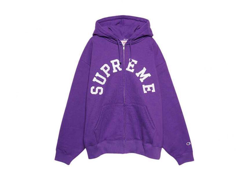 Supreme Champion Zip Up Hooded Sweatshirt Purple