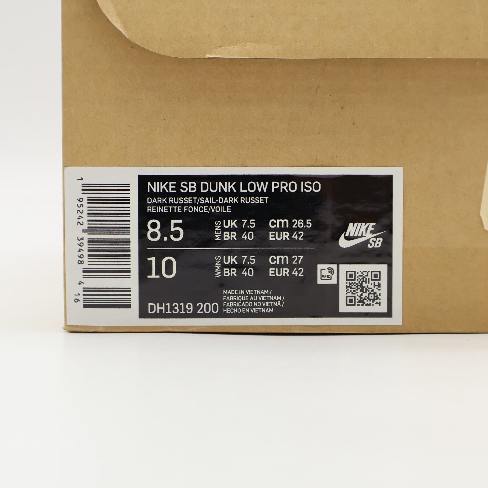DH1319-200 Nike SB Orange Label Dunk Low PRO ISO Dark Russet Sail Brown (Men's)