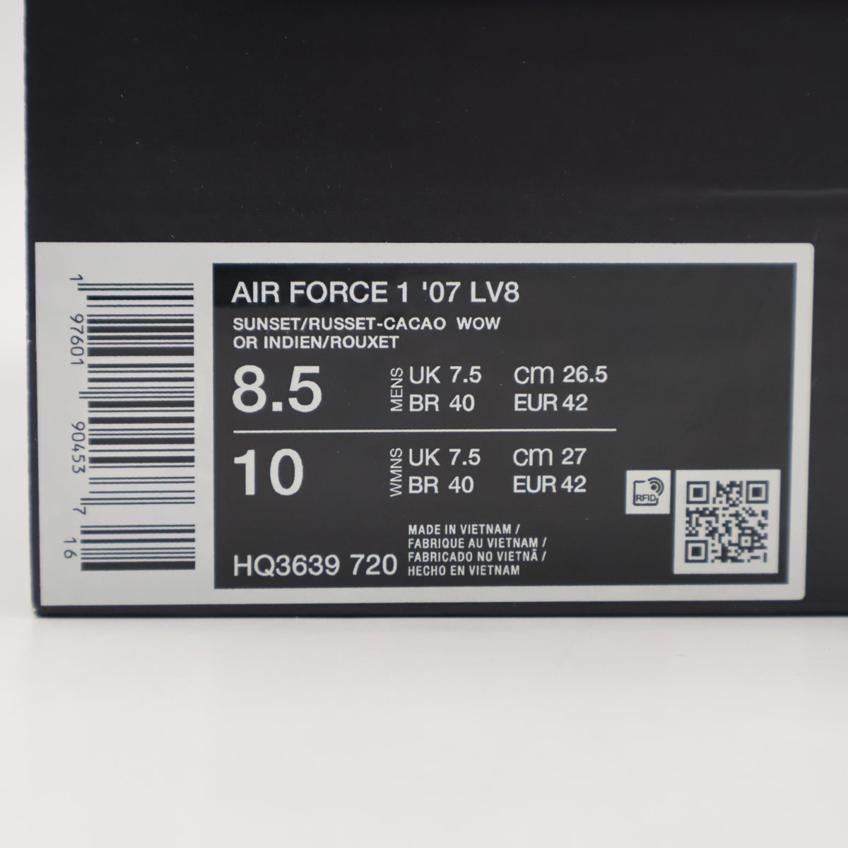 HQ3639-720 Nike Air Force 1 Low '07 LV8 Russet and Sunset (Men's)
