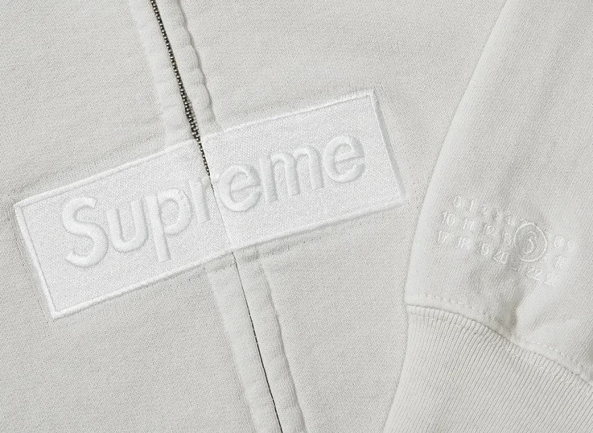 Supreme x MM6 Maison Margiela Box Logo Zip Up Hooded Sweatshirt "White"