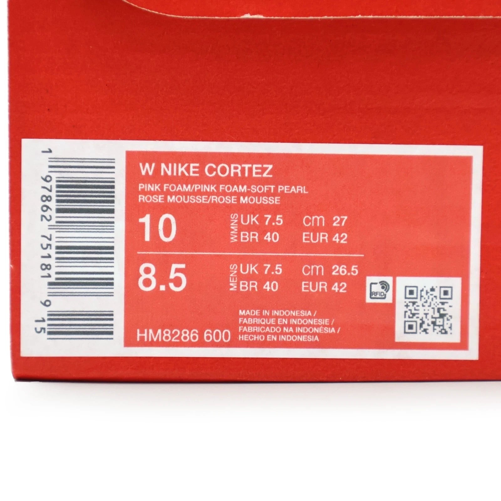 HM8286-600 Nike Cortez Pink Foam Soft Pearl Summit White (Women's)