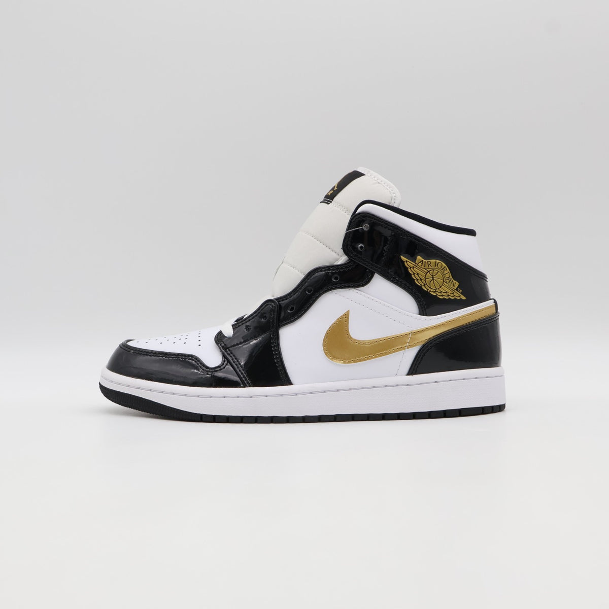 852542-007 Nike Air Jordan 1 Mid SE Metallic Gold Patent Black White (Men's)