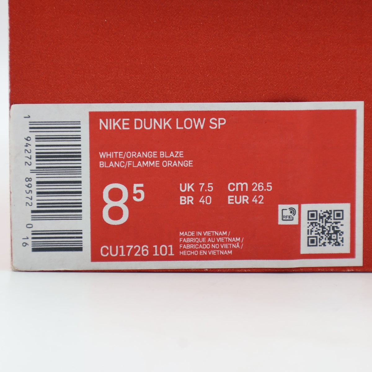 CU1726-101 Nike Dunk Low SP Syracuse White Orange (Men's)