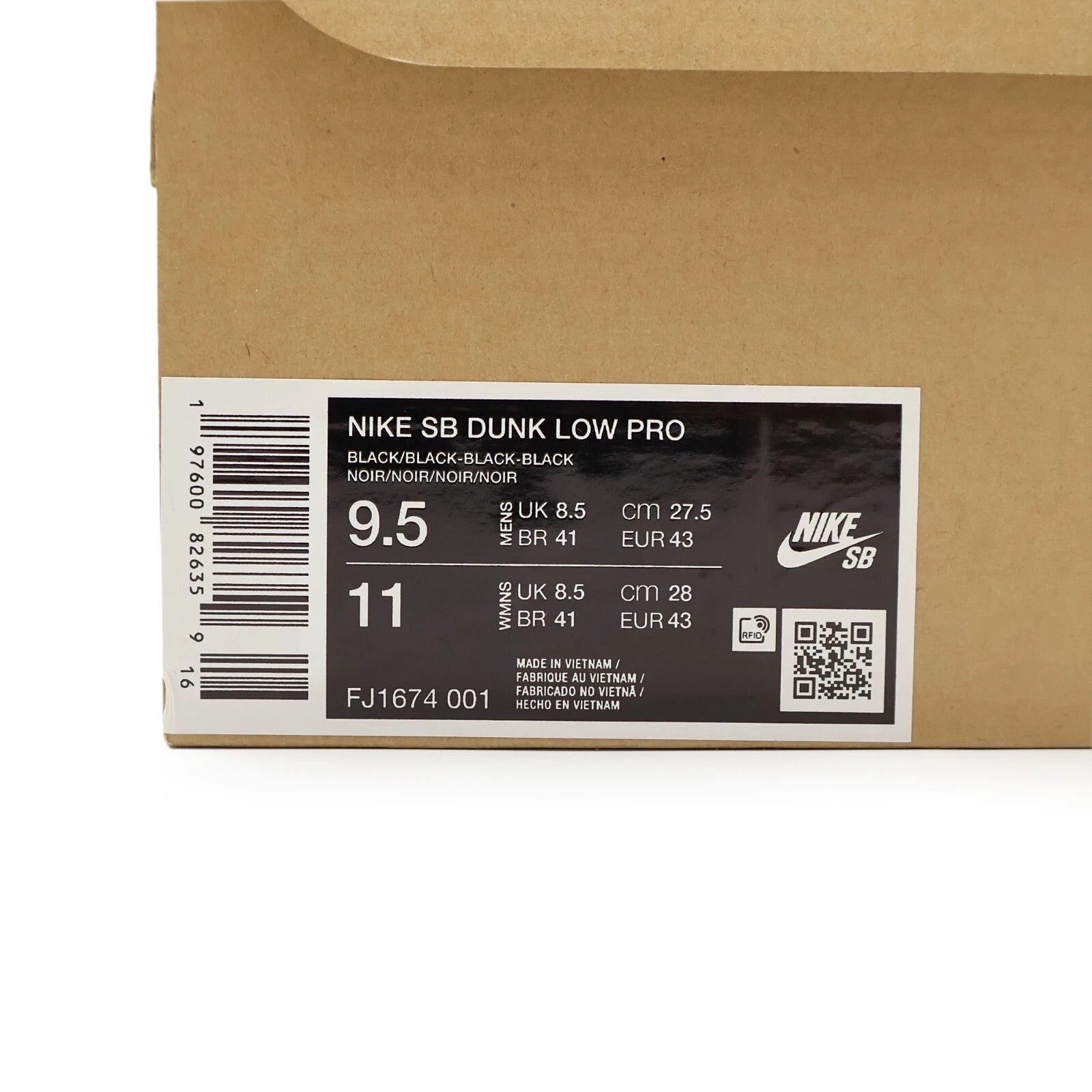 FJ1674-001 Nike SB Dunk Low Pro ISO Triple Black Anthracite Orange (Men's)