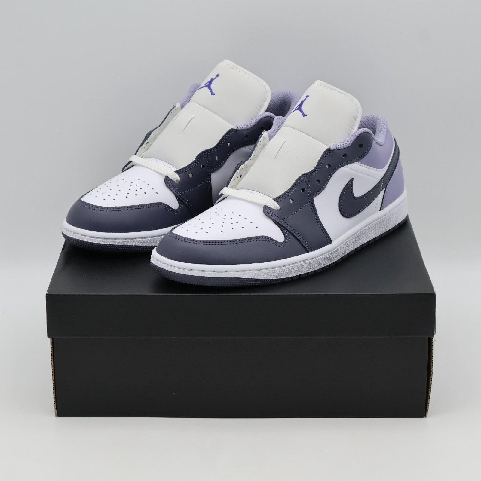 553558-145 Nike Air Jordan 1 Low White Dark Blue Grey Purple Comet Indigo (Men's