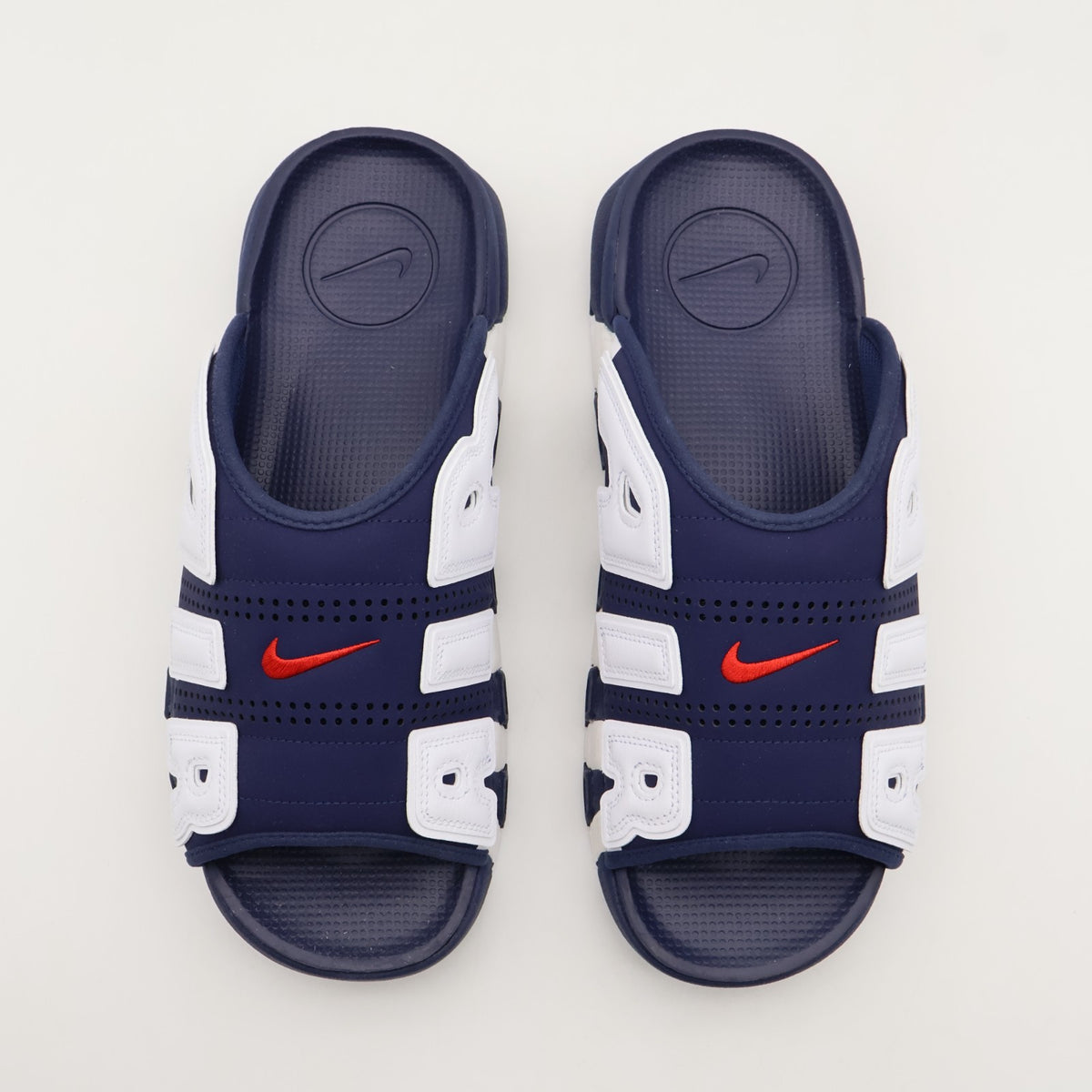 FQ8699-400 Nike Air More Uptempo Slide Olympic White Midnight Navy (Men's)