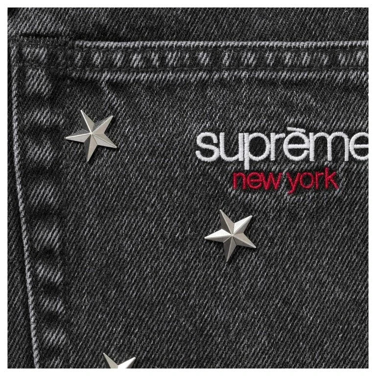 Supreme Stars Studded Baggy Denim Short Black