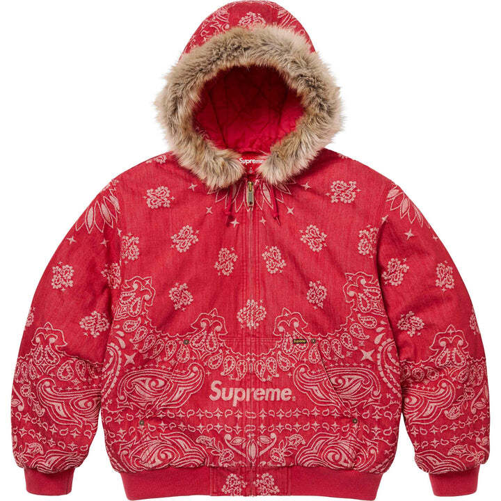 Supreme Bandana Jacquard Denim Hooded Work Jacket Red