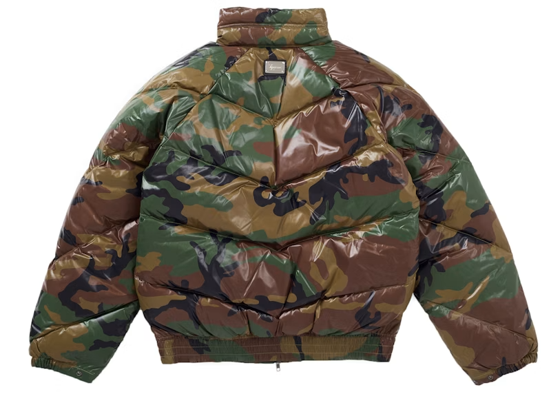Supreme x Schott Glossy Lightweight Down Puffer Jacket Woodland Camo