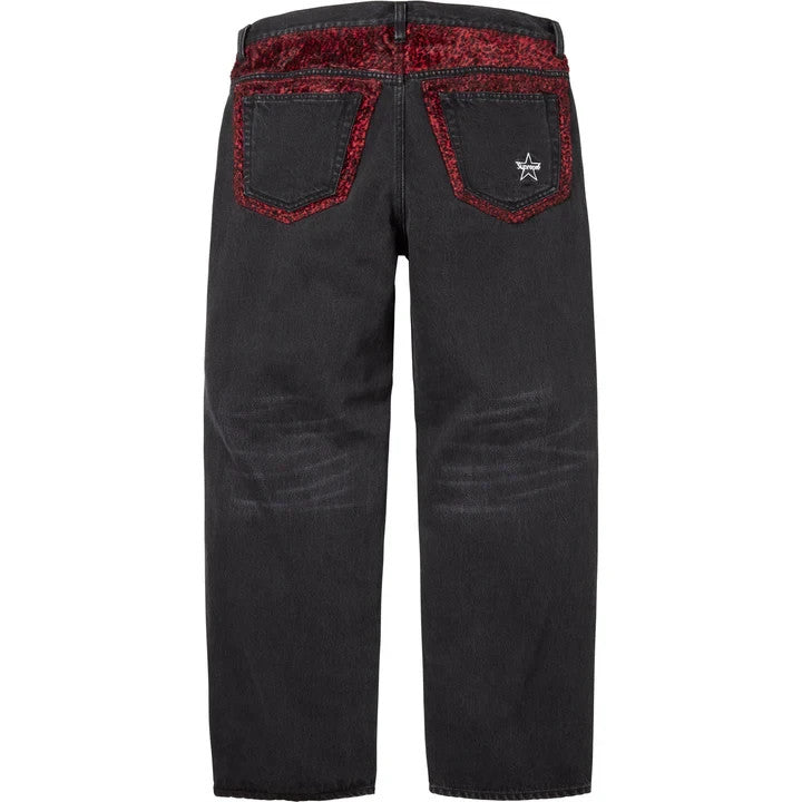 Supreme Leopard Faux Fur Loose Fit Jean Washed Black