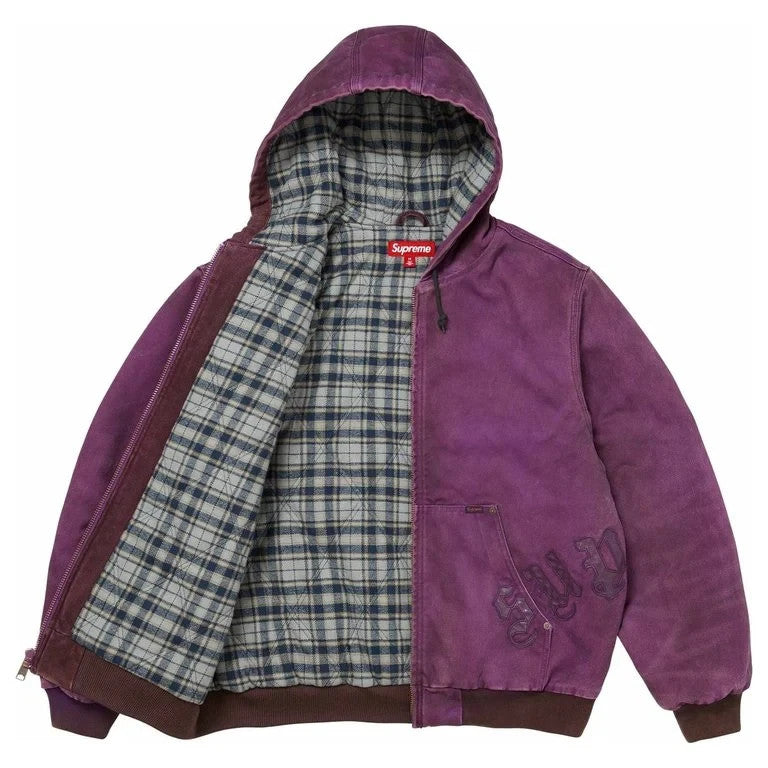 Supreme Leather Applique Hooded Work Jacket Purple