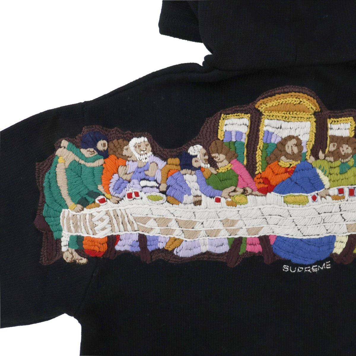 Supreme Last Supper Embroidered Zip Up Hooded Sweater Black