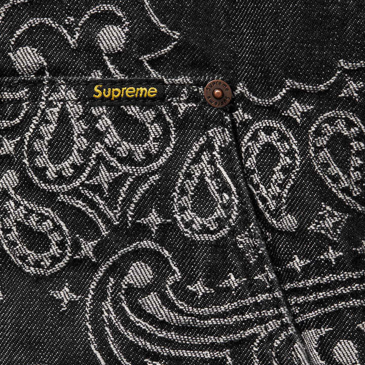 Supreme Bandana Jacquard Denim Hooded Work Jacket Black