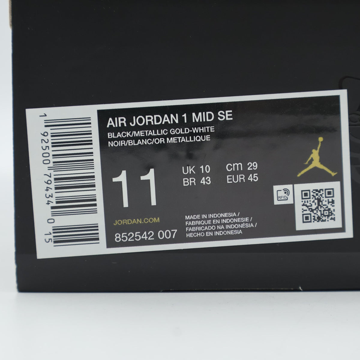 Size 11 - 852542-007 Jordan 1 Mid SE Patent Black Gold (Men's)