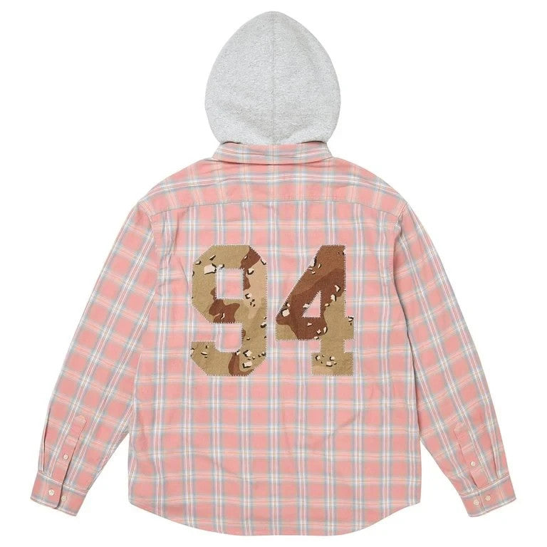 Supreme Applique Hooded Flannel Shirt Pink