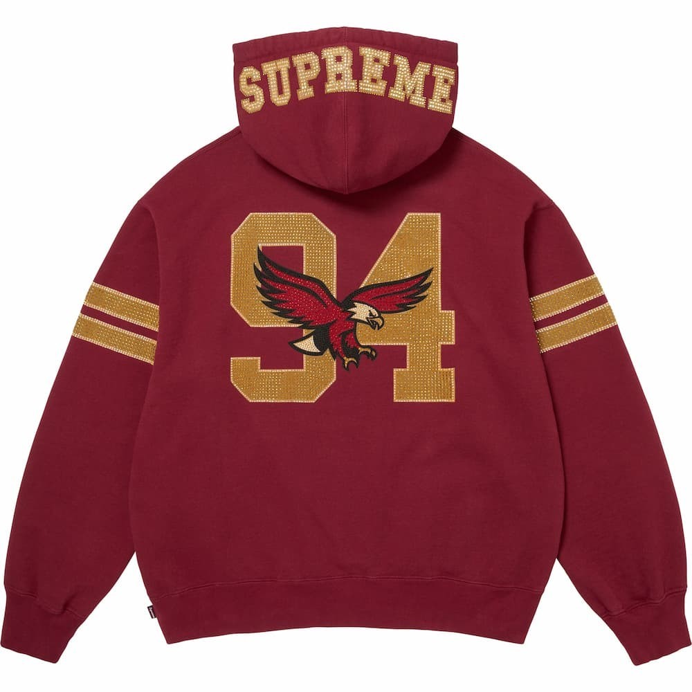 Supreme Rhinestone Eagle Hooded Sweatshirt Cardinal