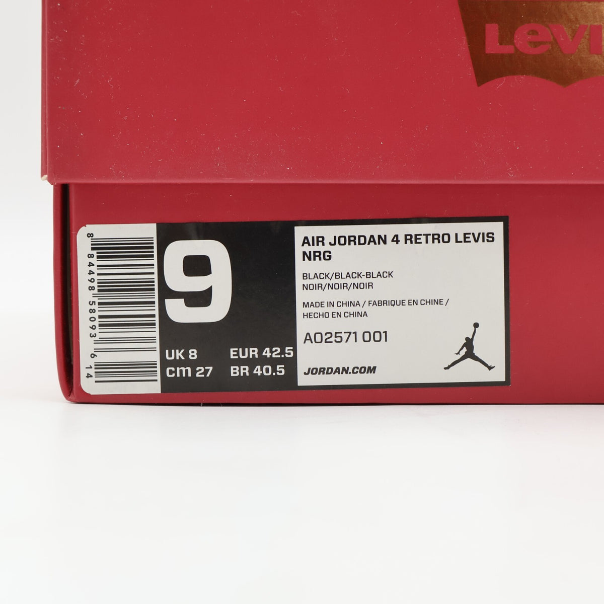 AO2571-001 Nike Levi's Air Jordan 4 Black Denim Blank Tag (Men's)