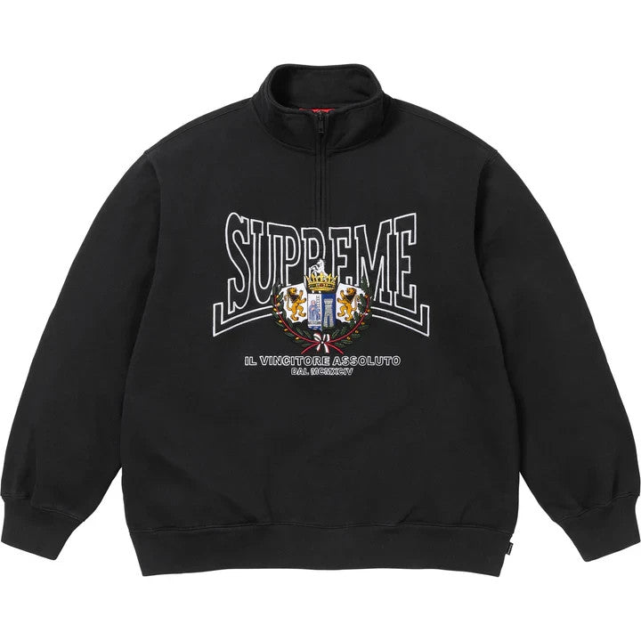 Supreme Crest Applique Half Zip Pullover Black