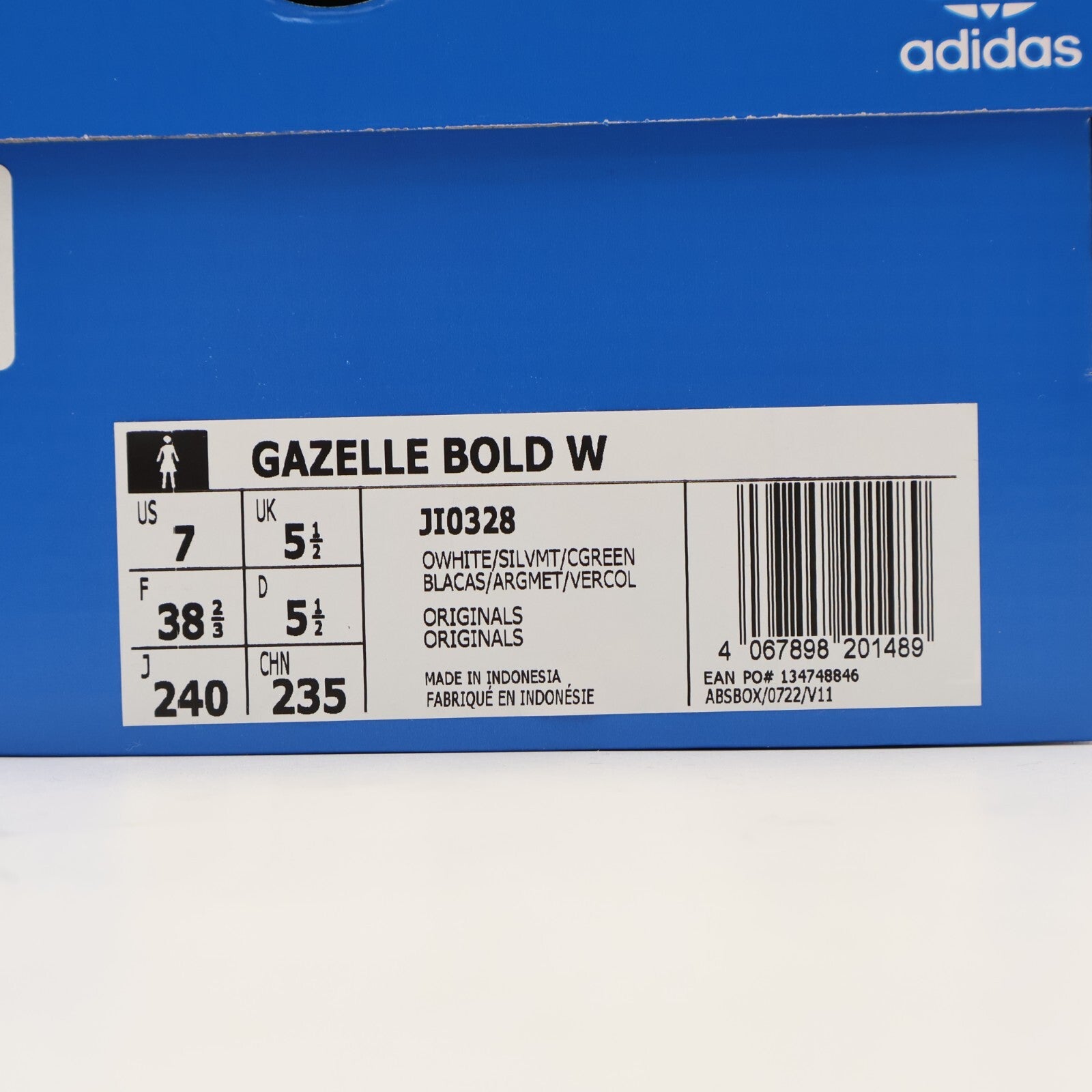 JI0328 adidas Originals Gazelle Bold Off White Silver Metallic College (Women's)