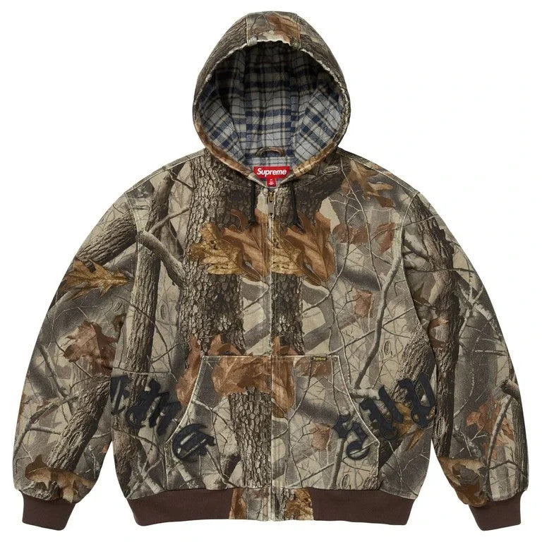 Supreme Leather Applique Hooded Work Jacket Realtree Hardwoods Camo