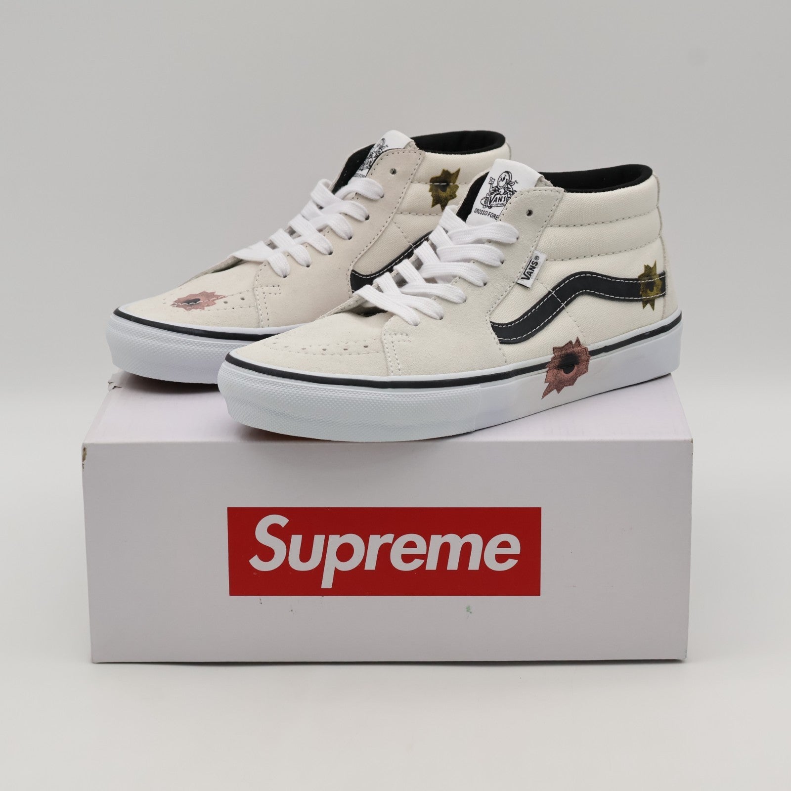 VN0A5KS1CRM Nate Lowman Supreme Vans Skate Grosso Mid Bullet Hole Natural (Men's