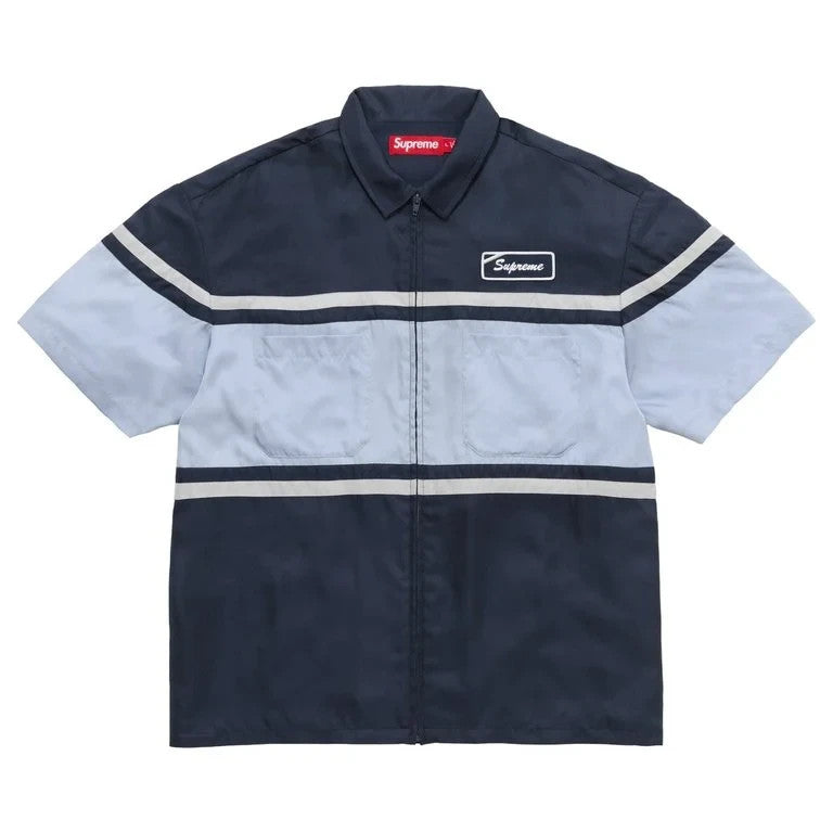 Supreme Silk Zip Up S/S Shirt Navy