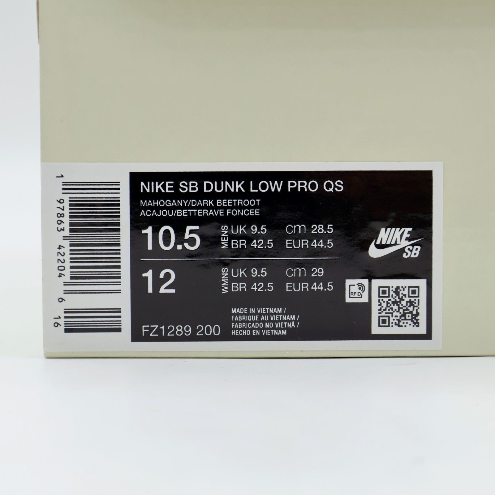FZ1289-200 Riot Skateshop Nike SB Dunk Low Pro QS Mahogany and Team Red (Men's)