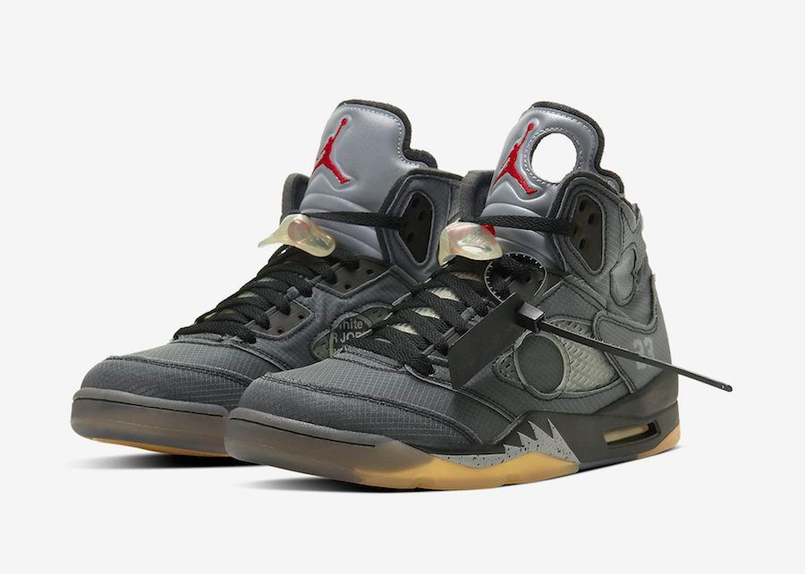 CT8480-001 Off-White Ã Nike Air Jordan 5 Black Muslin Fire Red (Men's)