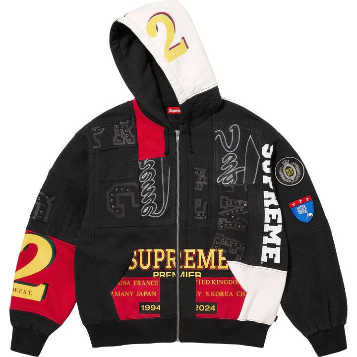 Supreme Patchwork Zip Up Hooded Sweatshirt Black