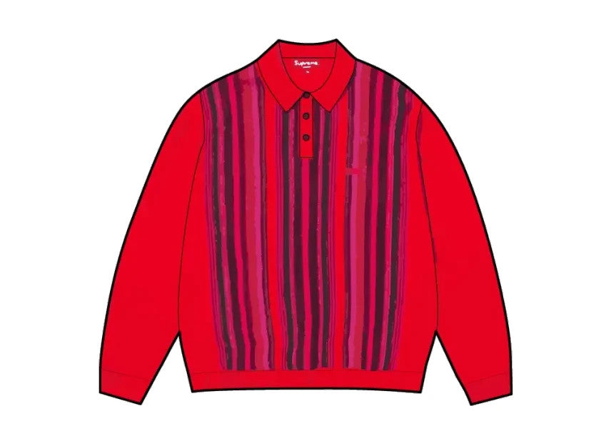 Supreme Multi Stripe Polo Sweater "Red"