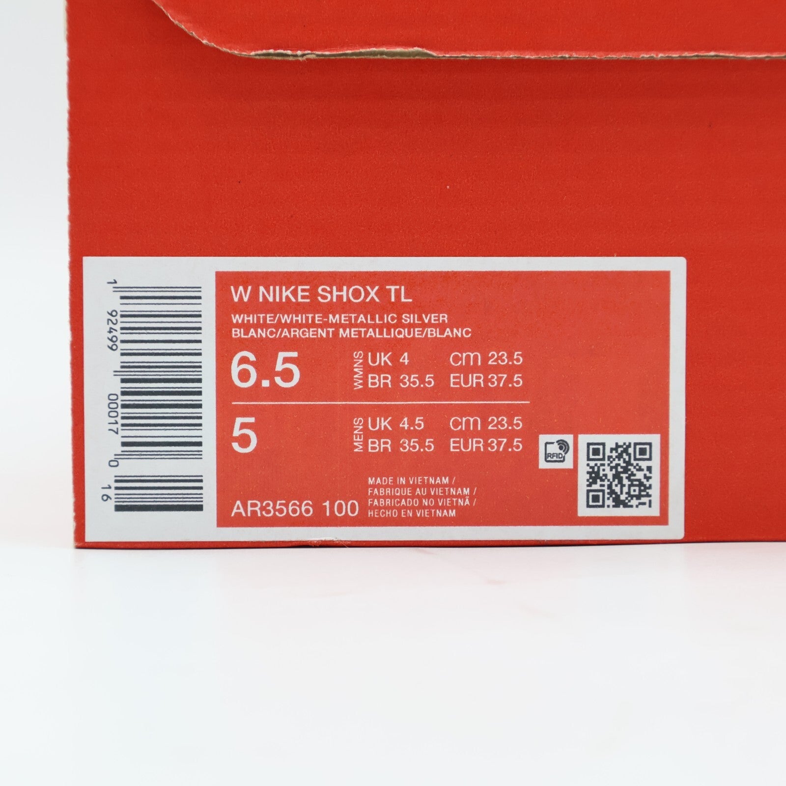 AR3566-100 Nike Shox TL White Max Orange Metallic Silver (Women's)