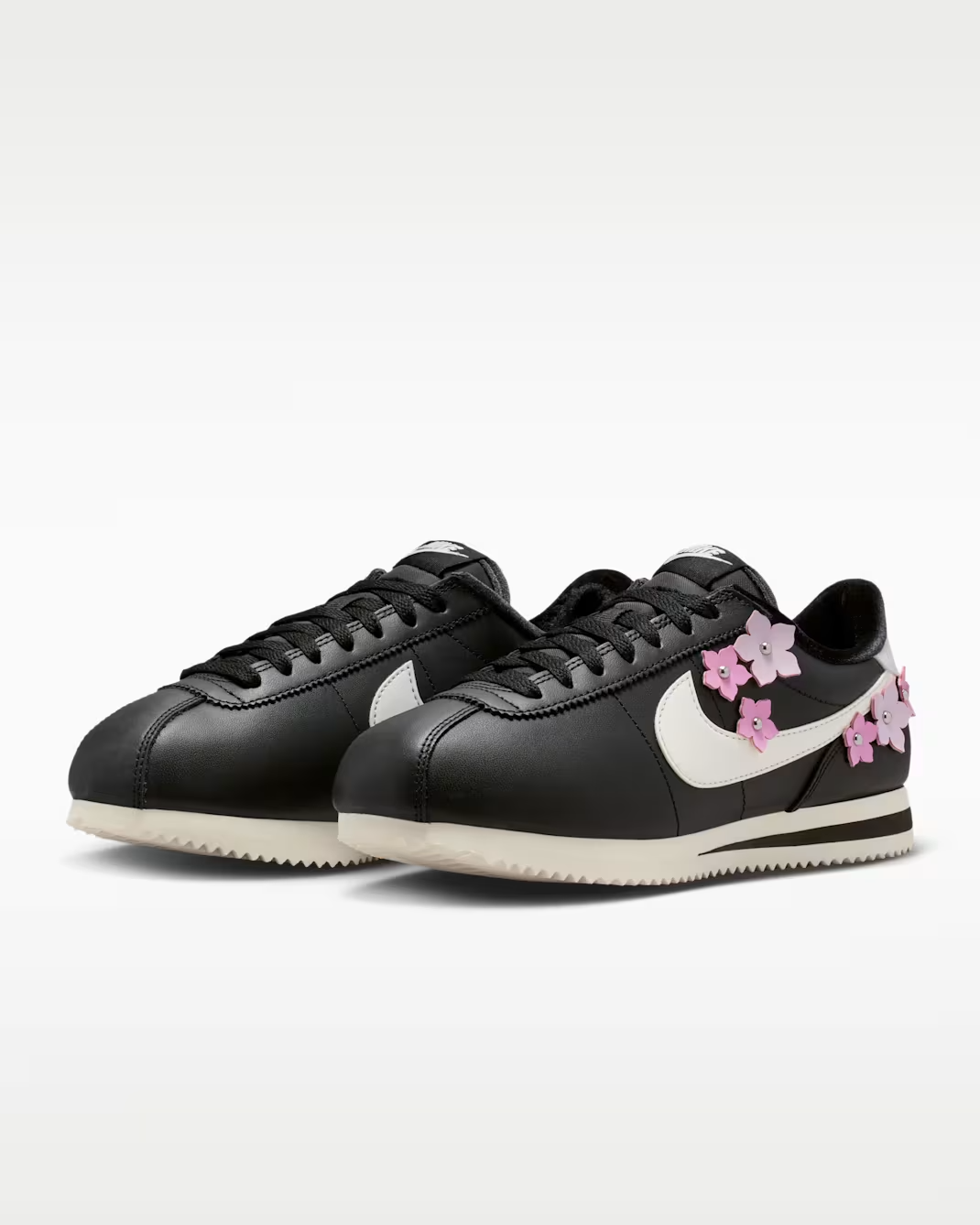 IV5675-001 Nike Cortez Leather Floral Pack Black Pink Rise (Women's)