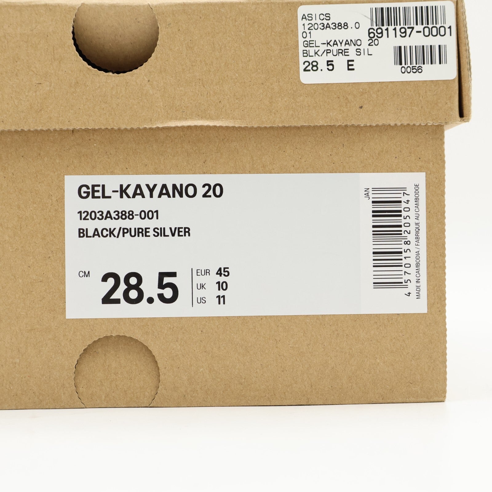 1203A388-001 Asics Gel-Kayano 20 Black Pure Silver (Men's)