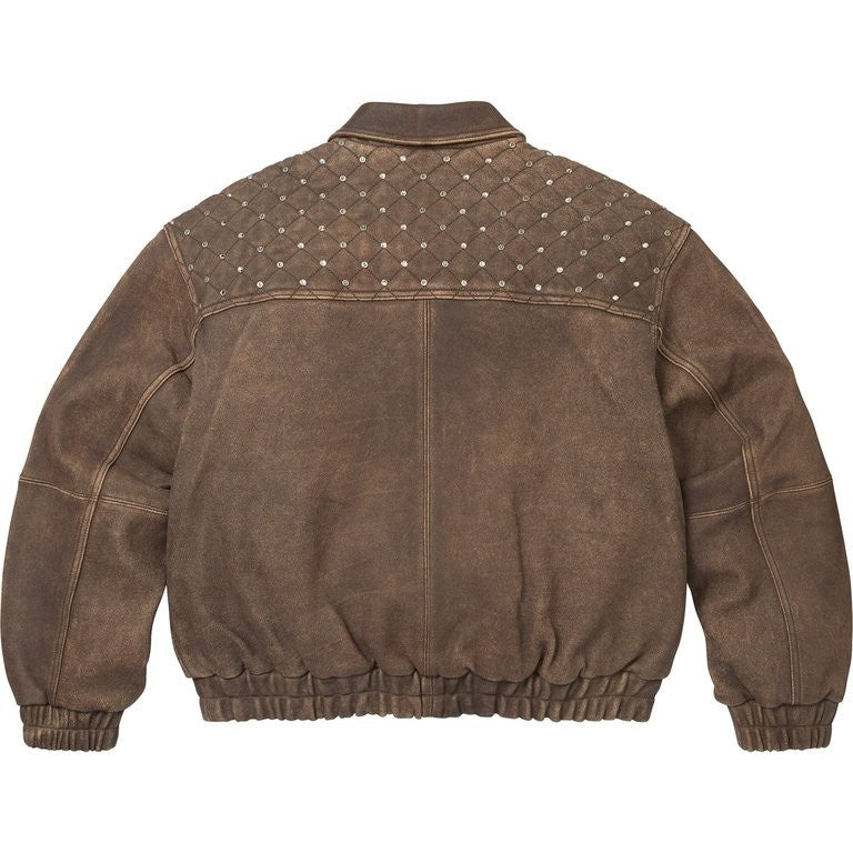 Supreme Swarovski Studded Quilted Leather Jacket Brown