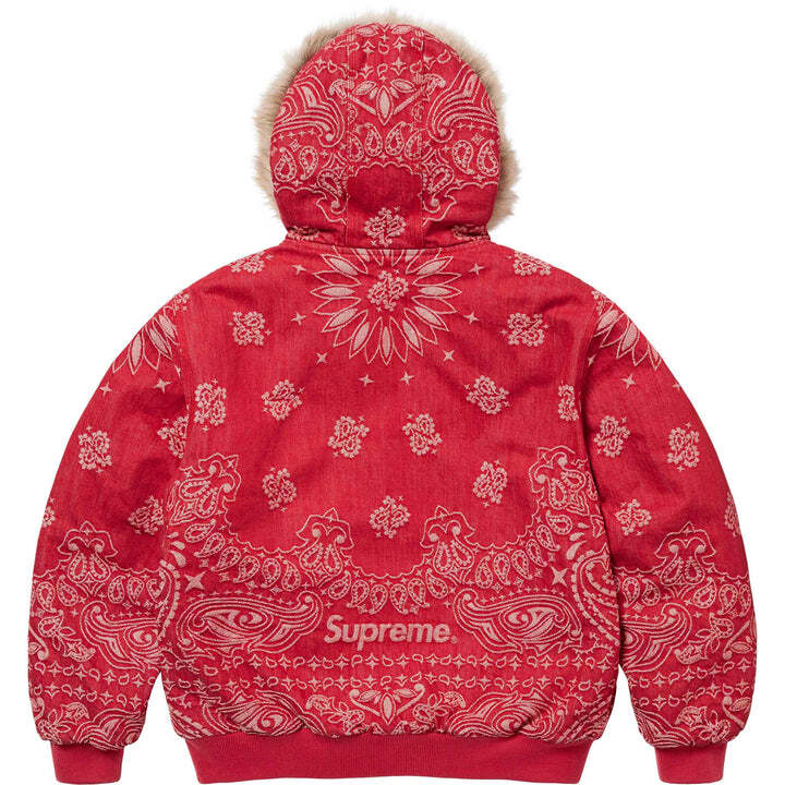 Supreme Bandana Jacquard Denim Hooded Work Jacket Red